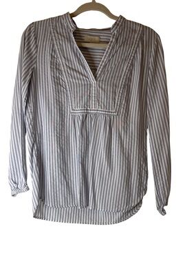 LOFT Blue and White Striped V-Neck Peasant Blouse, size XS